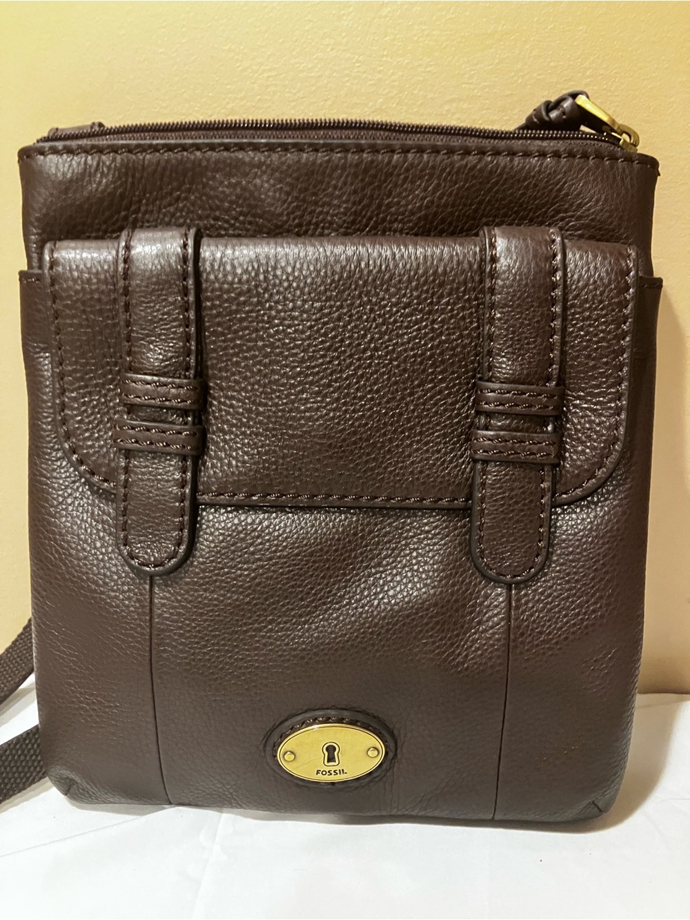 Fossil Dark Brown Leather Crossbody Bag Vintage Explorer Keyhole Lock Y2K Boho - Picture 8 of 13